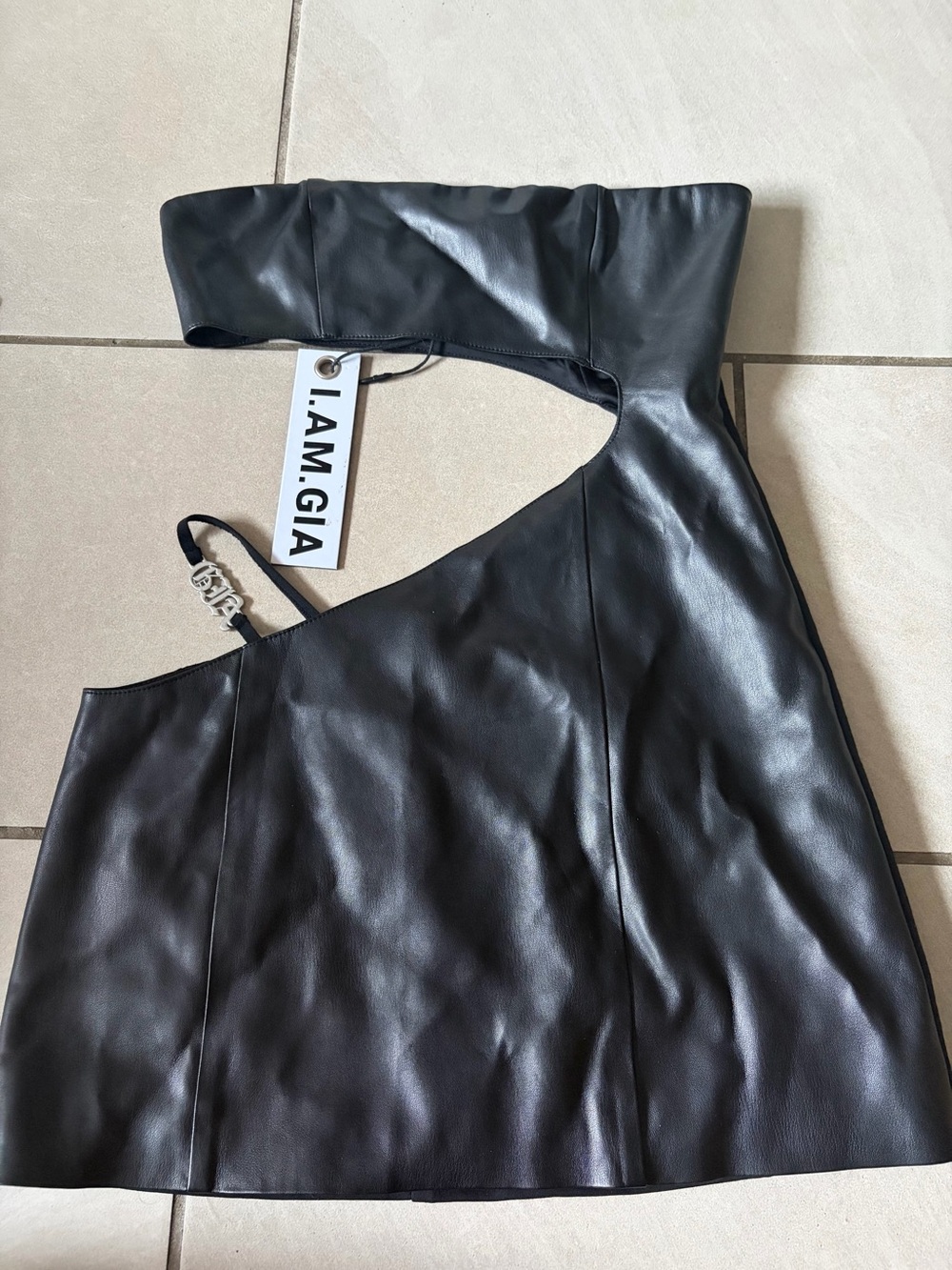 I.AM.GIA Black Faux Leather cutout mini dress